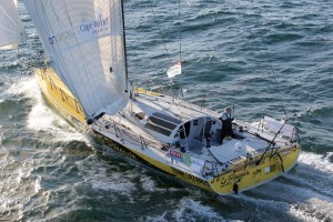 Copyright onEdition. VELUX 5 OCEANS Skipper Brad Van Liew on his yacht, Le Pingouin